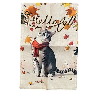 Fall Garden Flag 12”x 18” New Hello Fall Cat Double Sided Burlap Autumn Decor